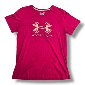 UNDER ARMOUR Womens Pink Tan Short Sleeve Shirt Hunting Size LARGE L
